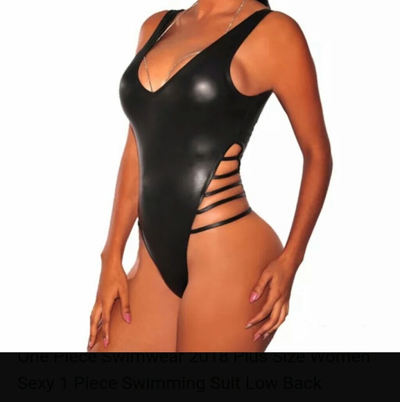 black leather swimsuit
